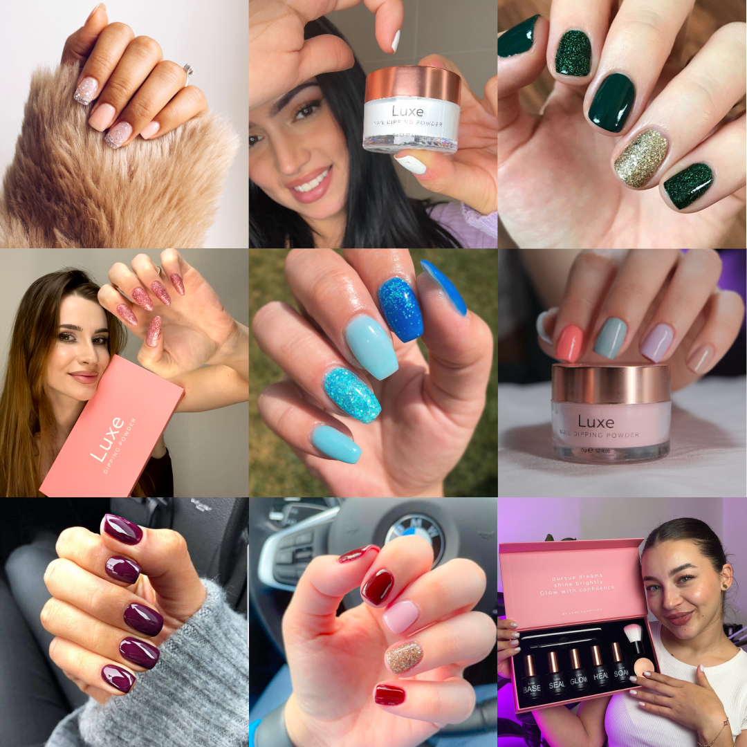 luxe dip powder nail kit results collage